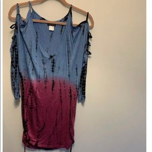 Venus women's Large blue pink tie dyed dip dye dress swimsuit cover long sleeve